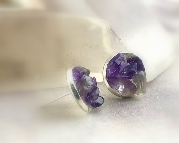 Pretty Purple Amethyst Quartz Sterling Silver Plated Stud// Earring 12 mm Handmade Art Jewelry