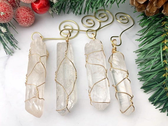 1pcs/4pcs Clear Quartz Crystal Ornament Set Wire Wrap Crystal Icicles  Hanging Tree Decor Healing Crystals 