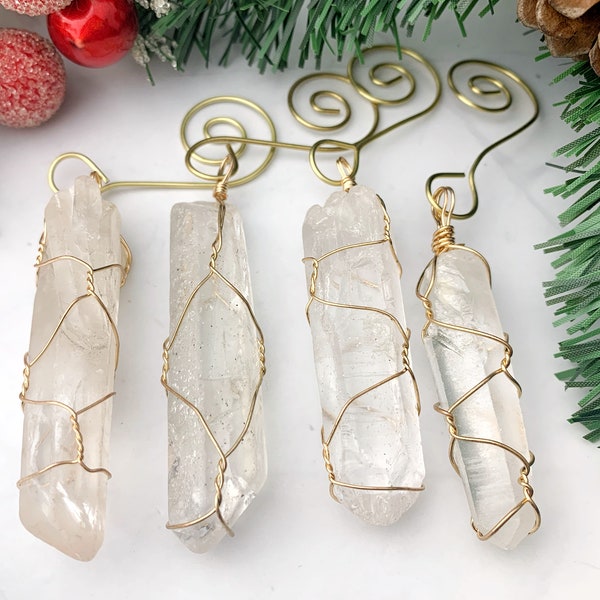 1pcs/4pcs Clear Quartz Crystal Ornament Set - Wire Wrap Crystal Icicles - Hanging Tree Decor - Healing Crystals