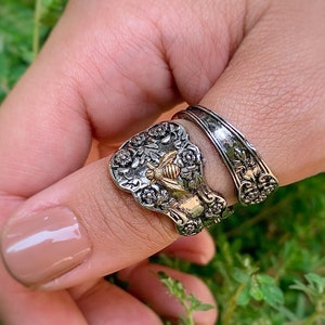 Silver Spoon Ring Thumb Ring Cat Elephant Skull Ring Bee