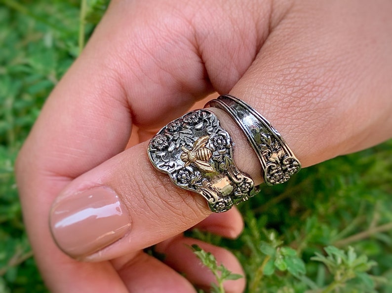 Silver Spoon Ring Thumb Ring Cat Elephant Skull Ring Bee