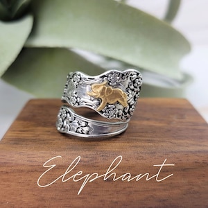 Silver Spoon Ring Thumb Ring Cat Elephant Skull Ring Elephant