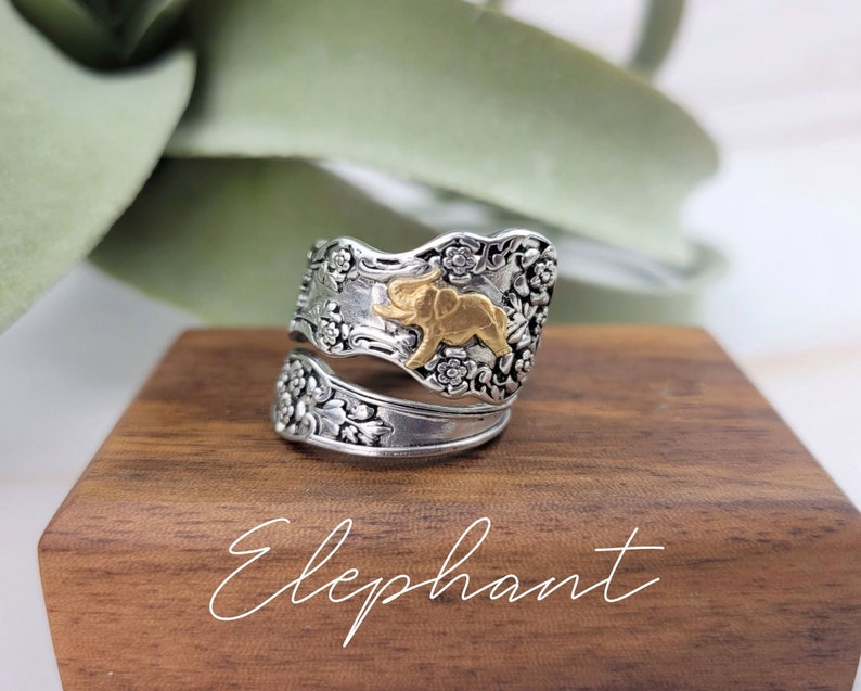 Silver Spoon Ring Thumb Ring Cat Elephant Skull Ring Elephant