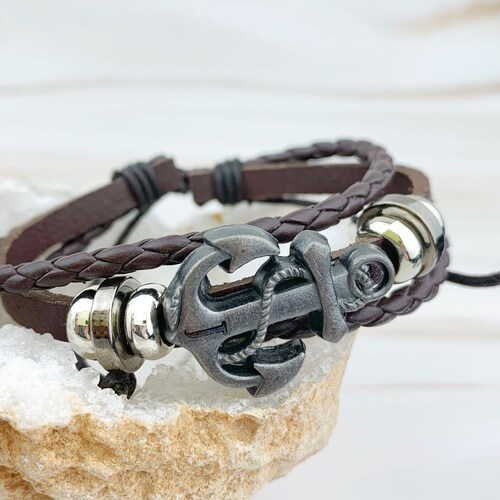 Men's Adjustable Leather Initial Bracelet - Genuine Woven Leather, Engraved Stainless Steel Clasp, Personalized A-Z - View #5