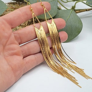 Gold Waterfall Earrings - Statement Tassel Earrings - Gold Fringe ...