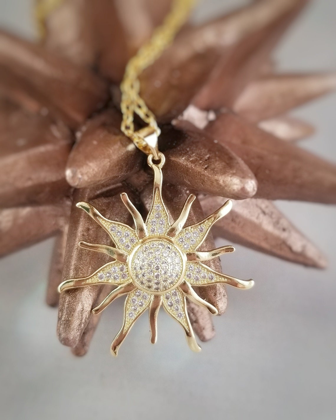 Gold Sun Necklace Sun Necklace Sun Pendant Golden Sun Etsy