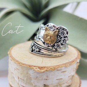 Silver Spoon Ring Thumb Ring Cat Elephant Skull Ring Cat