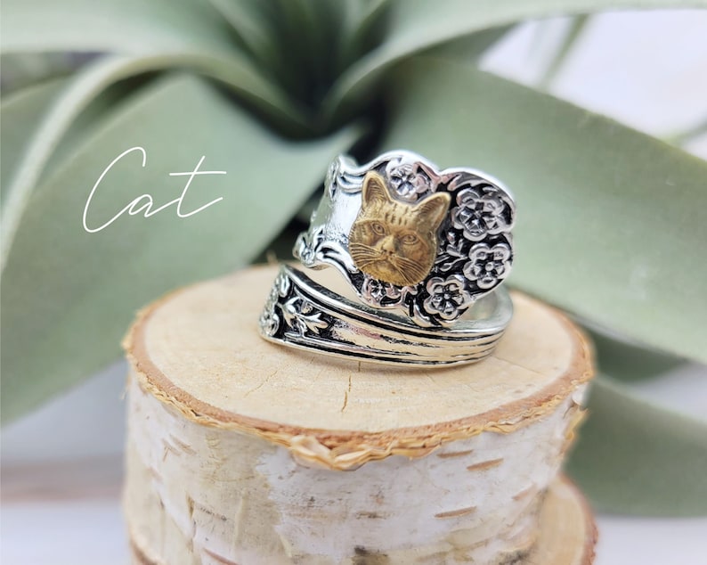 Silver Spoon Ring Thumb Ring Cat Elephant Skull Ring Cat