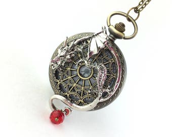 Dragon Pocket Watch Necklace Dragon Pendant Dragon Necklace Vintage Steampunk Pocket Watch Mens Pocket Watch Dragon Locket