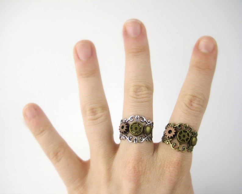 Steampunk Jewelry Steampunk Ring Women Cogs and Gears Ring Silver or Gold Filigree Ring Fallout image 5