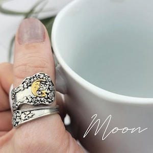 Silver Spoon Ring Thumb Ring Cat Elephant Skull Ring Moon