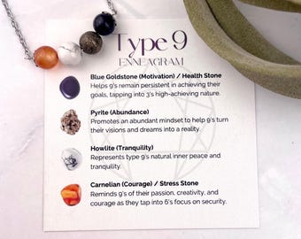 Naszyjnik z kamieniami szlachetnymi typu 9 enneagramu: biżuteria ze stali nierdzewnej z afirmacją