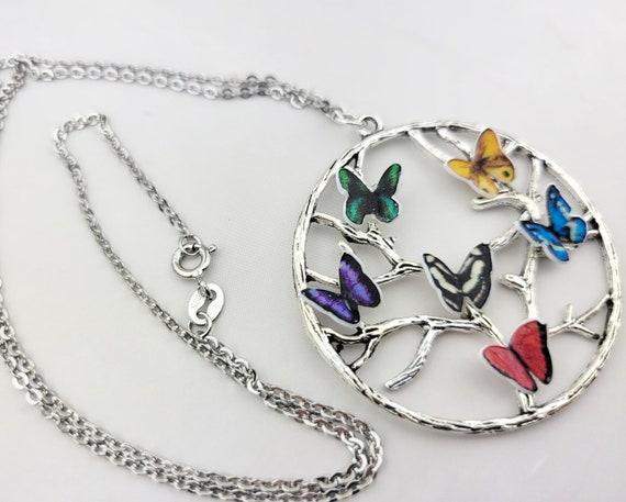 Gemmance Collana Farfalla Con Pietra Portafortuna E Cristalli - Placcata Rodio, Ciondolo 2,5 Cm, Catena 45,7+5,1 Cm, Regalo Donna