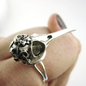 Silver Bird Skull Ring - Macabre Jewelry - Crow Raven Ring - Steampunk Bird Skull Jewelry Hummingbird - Womens Wiccan Jewelry Pagan Gift