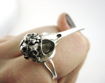 Silver Bird Skull Ring - Macabre Jewelry - Crow Raven Ring - Steampunk Bird Skull Jewelry Hummingbird - Womens Wiccan Jewelry Pagan Gift