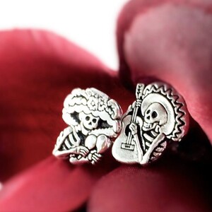 Day of the Dead Earring Studs Sterling Silver Sugar Skull Earrings Dia De Los Muertos Mismatched Stud Earrings Skull Stud Men Women image 2