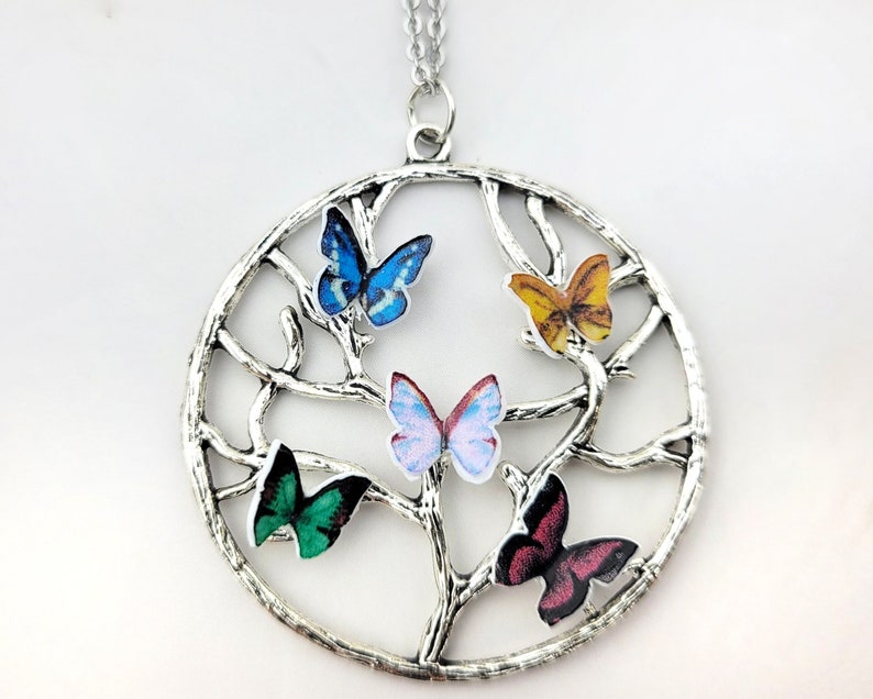 Butterfly Birthstone Necklace Family Tree Necklace Birthstone Jewelry Mom Jewelry Tree of Life Necklace 017 image 1