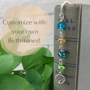 Personalized Birthstone Bookmark - Beaded Family Tree Bookmark - Custom Mom Nana Grandma Mother Birthday Gift - Handmade Bookmark