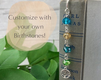 Personalized Birthstone Bookmark - Beaded Family Tree Bookmark - Custom Mom Nana Grandma Mother Birthday Gift - Handmade Bookmark