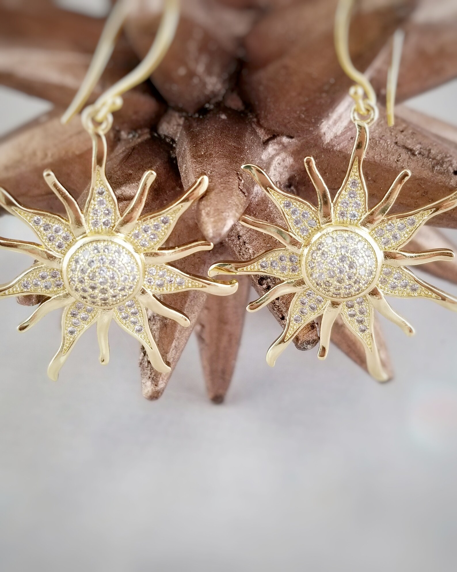 Gold Sun Earrings 24K Gold Earrings Sun Earrings Golden Etsy