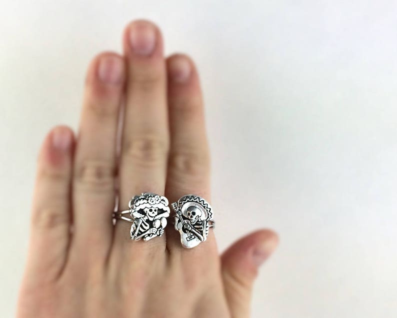 Sugar Skull Jewelry Silver Sugar Skull Ring Day of The Dead Jewelry Dia De Los Muertos Jewelry Best Friend Rings For Two 2 image 5