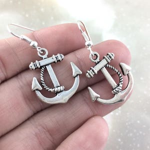 Sterling Silver Anchor Earrings Navy Girlfriend Gift Navy Wife Jewelry Marine Wife Gift Nautical Jewelry For Her Clip On Hook image 5