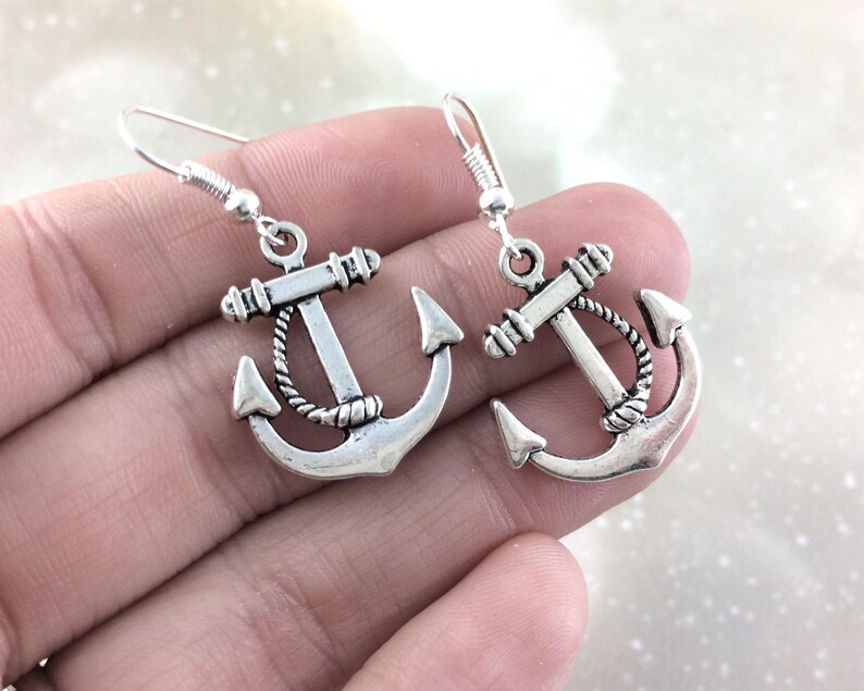 Sterling Silver Anchor Earrings Navy Girlfriend Gift Navy Wife Jewelry Marine Wife Gift Nautical Jewelry For Her Clip On Hook image 5