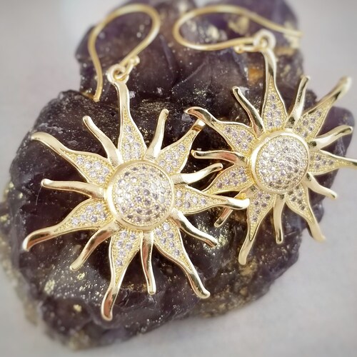 Gold Sun Earrings - 24K Gold Earrings - Sun Earrings - Golden Sun