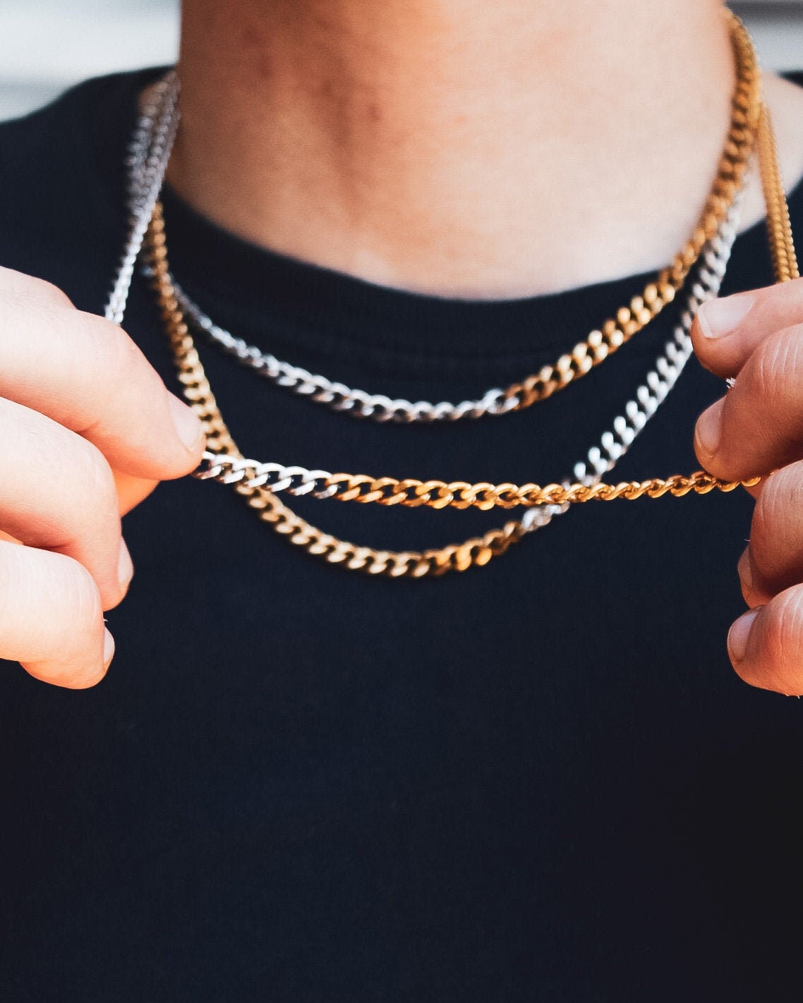Mens Half Silver Half Gold Cuban Chain 