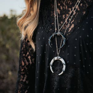 Black/White Double Horn Necklace Statement Necklace Upside Down Moon Necklace Boho Layering Necklace Large Crescent Moon Necklace image 1