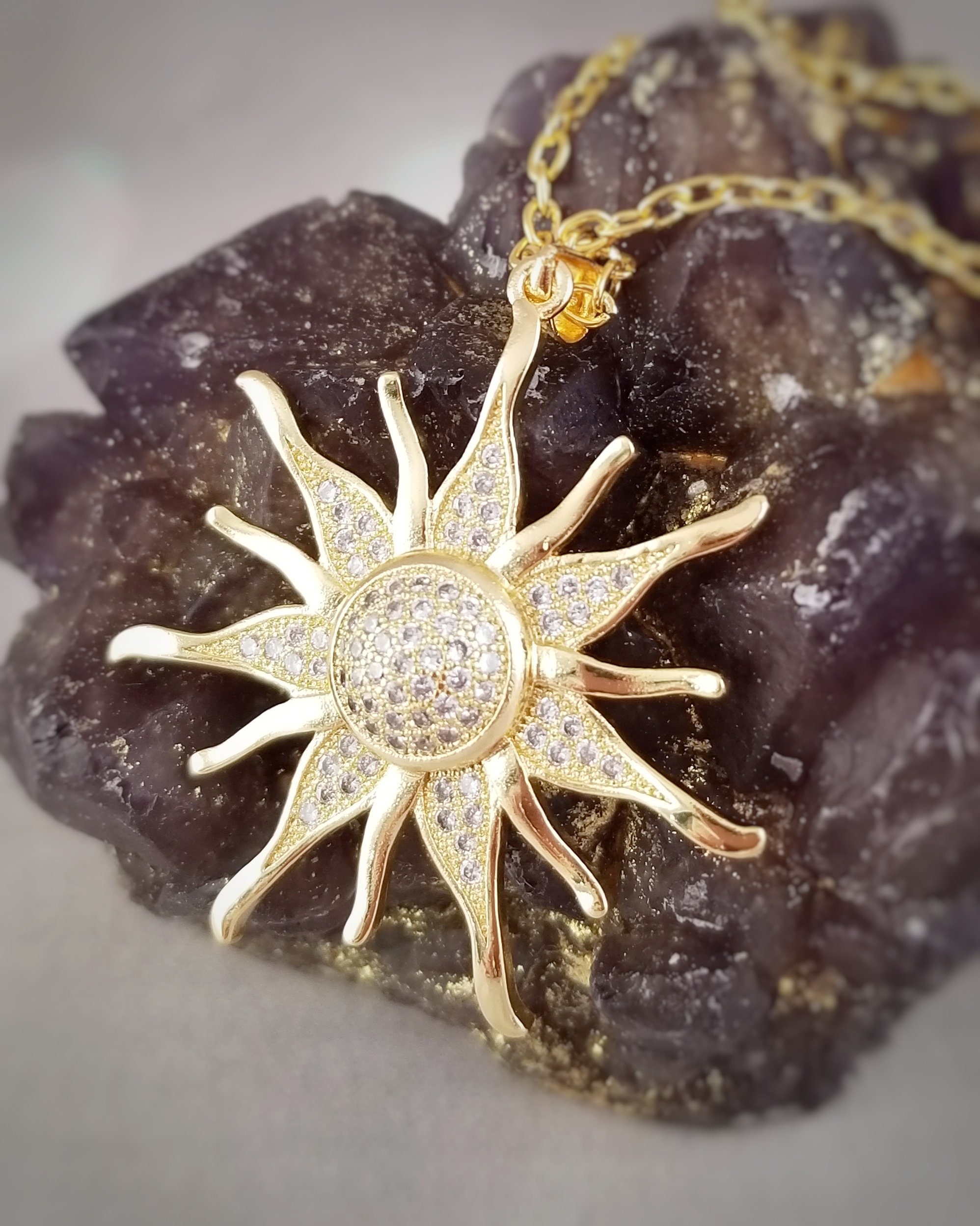 Gold Sun Necklace Sun Necklace Sun Pendant Golden Sun Etsy