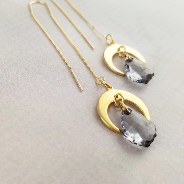 Gouden oorbellen met halvemaanvormige hanger: hangende bedeltjes