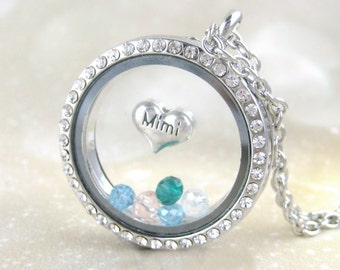 Mimi Necklace Mimi Gift Personalized Necklace Grandma Gift Floating Locket Necklace Birthstone Crystal Jewelry