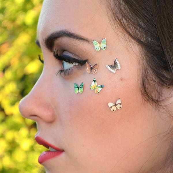 3pcs Butterfly Eye Makeup Stickers Beauty Product Accessory White Eye Shadow Glitter Eyeshadow Decals Face Makeup Face Bindi