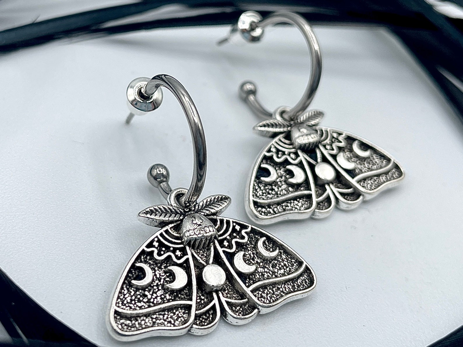 Silver Luna Moth Huggie Hoops Goth Insect Earrings - Etsy