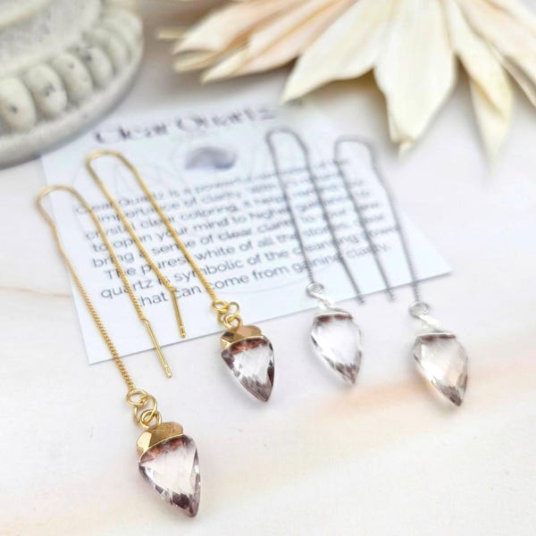 Arrowhead Threader Earrings - Clear Quartz / Clarity