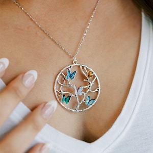 Butterfly Birthstone Necklace Family Tree Necklace Birthstone Jewelry Mom Jewelry Tree of Life Necklace 017 image 2