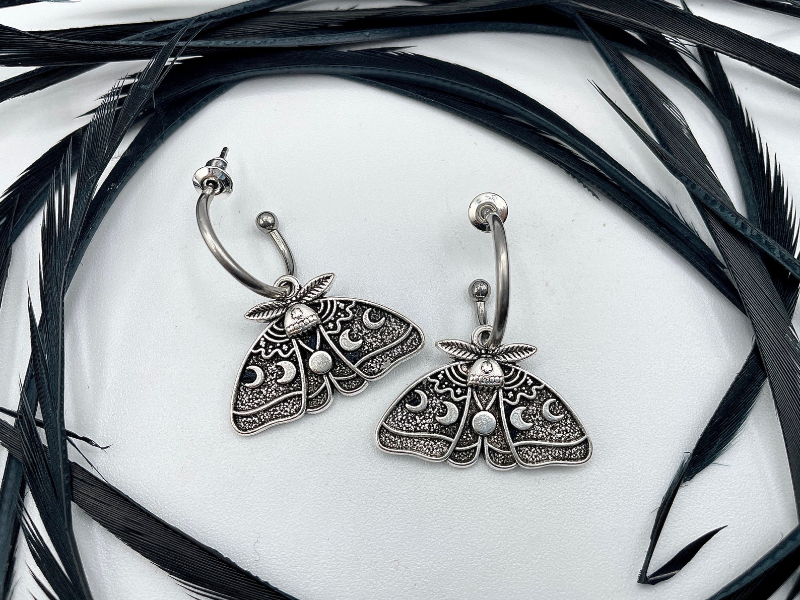 Silver Luna Moth Huggie Hoops Goth Insect Earrings - Etsy