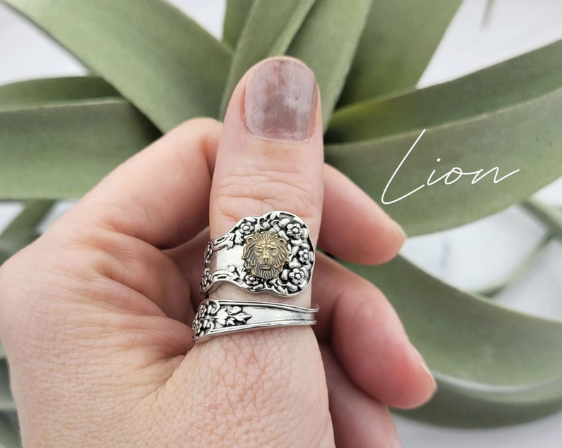 Silver Spoon Ring Thumb Ring Cat Elephant Skull Ring Lion