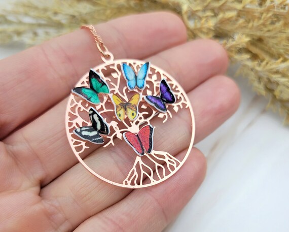 Family Tree Necklace Mother s Day Gift Butterfly Jewelry Birthstone Necklace For Mom Grandma Necklace