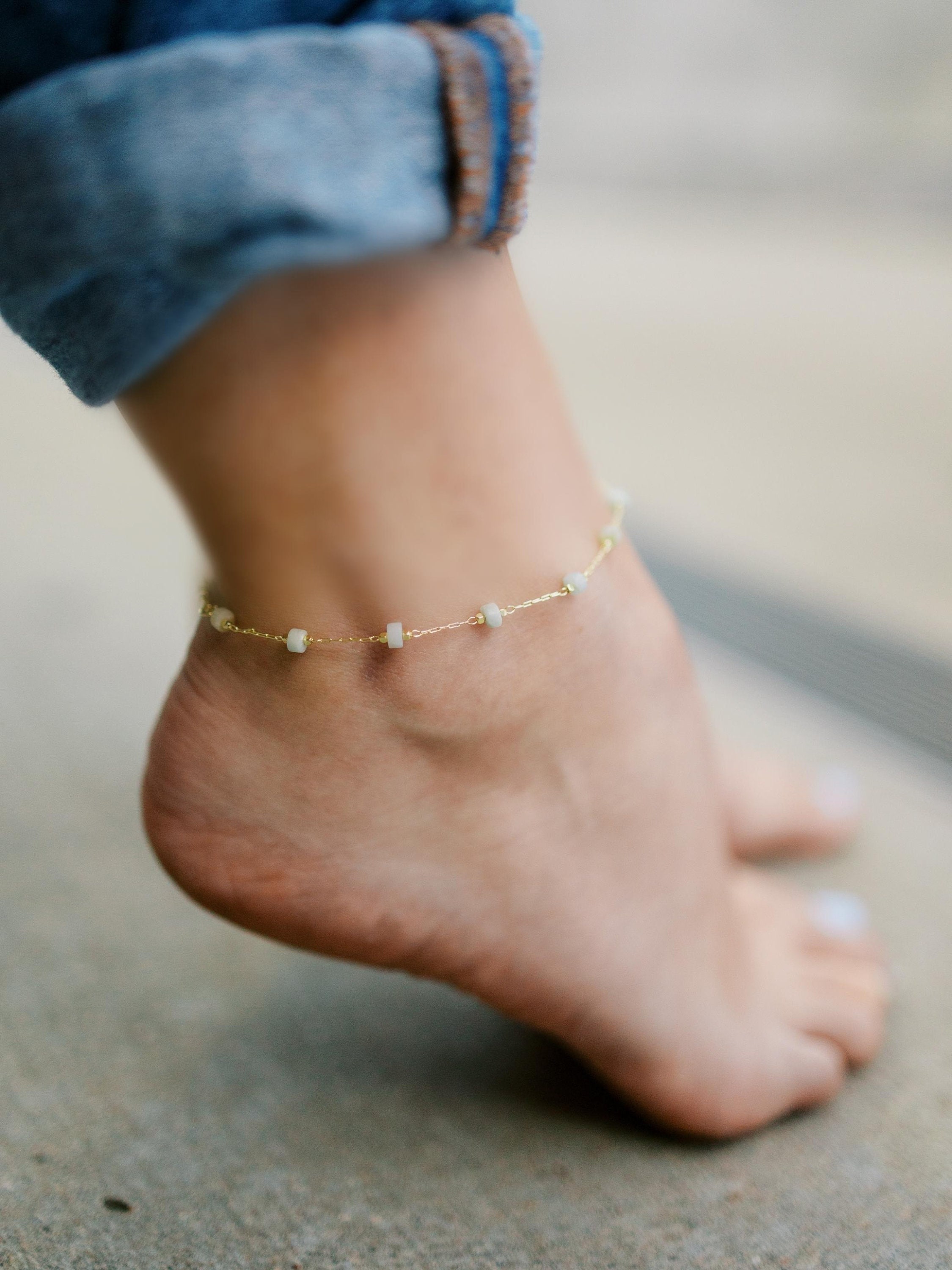 Gemstone Ankle Bracelet Dainty Gold Anklet Summer Jewelry Boho