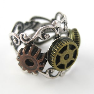 Steampunk Jewelry Steampunk Ring Women Cogs and Gears Ring Silver or Gold Filigree Ring Fallout image 7