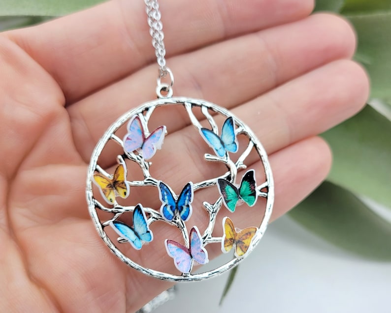 Butterfly Birthstone Necklace Family Tree Necklace Birthstone Jewelry Mom Jewelry Tree of Life Necklace 017 image 8