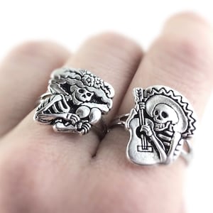 Sugar Skull Jewelry Silver Sugar Skull Ring Day of The Dead Jewelry Dia De Los Muertos Jewelry Best Friend Rings For Two 2 image 1