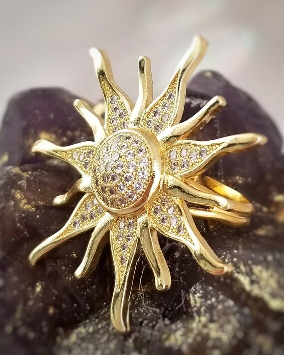 Large Gold Sun Ring Sun Ring Golden Sun Celestial Ring Etsy