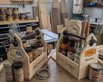 Customizable Handmade Wood BBQ Grill Caddy - Custom Grain Elevator Sauce & Spice Holder