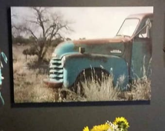 Oversized Old Blue Chevy Truck Large Art 30x40 Vintage 1952 Chevy Truck Antique Aqua Pickup Turquoise Blue Farm pickup  XLarge Giclee Print