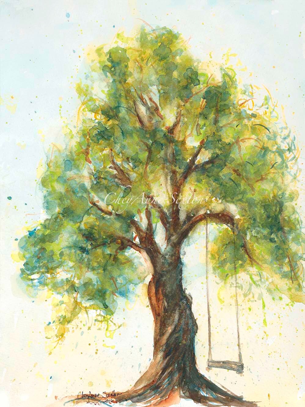 Tree With Swing Watercolour Giclee Print Fine Art Big Twisted | Etsy