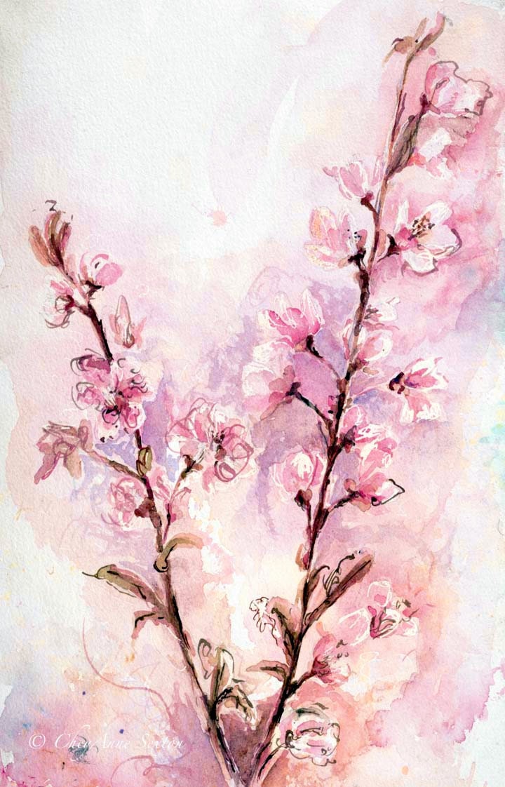 Cherry Blossoms Lovely Pink Purple White Flowers Watercolour | Etsy