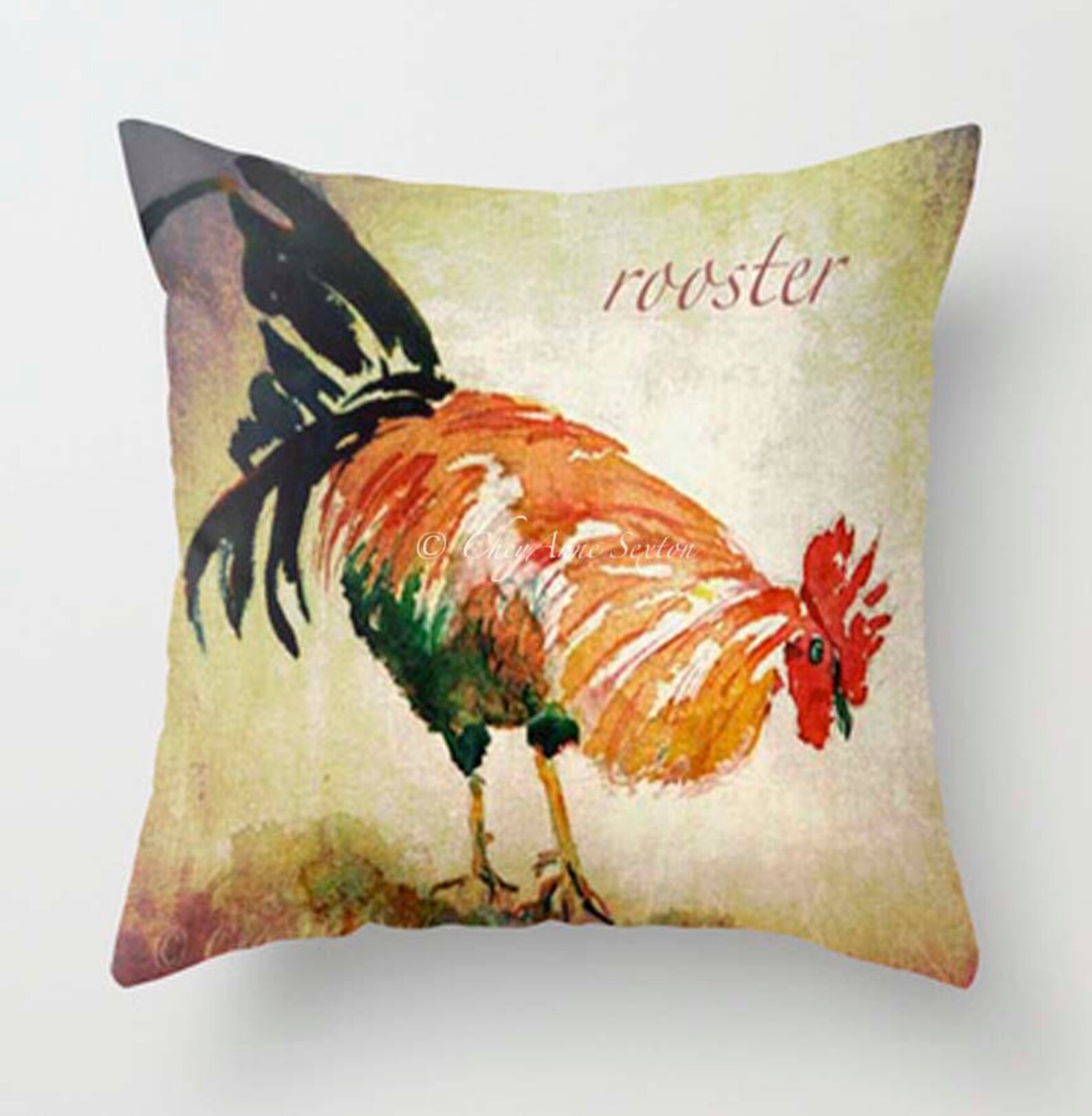 Rooster Fun Watercolor Decorative PILLOW Perfect Kitchen Etsy